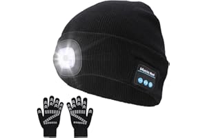 CestMall Berretto Bluetooth Cappello con Luce LED Ricaricabile, Wireless Berretto Musicale con Torcia a LED Tecnologia Uomo Donna Idea Regalo per uomo Donna Corsa Sci Escursionismo Ciclismo