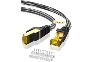 ARISKEEN Cat 8 kabel Ethernet 8 m, Cat8 pleciony, płaski, wysoka prędkość (40 Gbps 2000 MHz/s) Gigabit Rj45 STP ekranowany Internet Sieć Lan Patch kabel do routera modemu panel krosowy