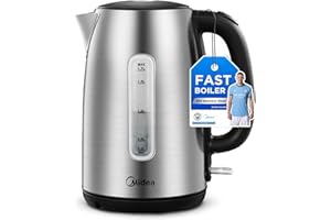 Midea Electric Kettle 3000W Fast Boil 1.7L Stainless Steel Kettle LED Indicator,Spring Lid,Removable Filter,Insulated Handle, Water Level Indicator, Dry Burn Protection,BPA-Free