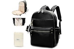 miss fong Sac à Dos à Langer, Sac à Dos Bébé, Sacs à Langer, Sac a Dos a Langer pour Bebe de Voyage avec Bouteille de voyage, Sangles de Poussette et Matelas à Langer Pliable-Noir