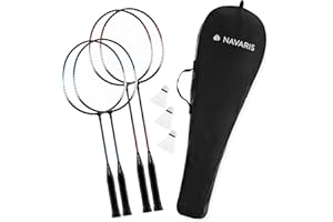 Zestaw Navaris Badminton Inc. Spred Balls - Zestaw gier z dodatkowymi dziećmi rakieta badmintona - zestaw wahadłowy z torbą do przenoszenia - na czerwono i niebieski