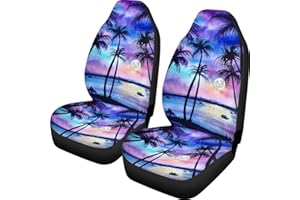 TOADDMOS Hawaiian Style Beautiful Sunset Tropical Beach Palm Tree Car Seat Covers Front Seat Only,Vehicle Bucket Seat Protetors Universal Fit Most Vehicle,Sedan,Truck,Van