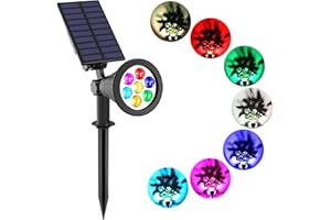 T-SUNUS Solar Spotlight, 7 LED RGB Solar Light, 180° Adjustable Waterproof, Auto-on/Off Security Lighting, Christmas Landscape Light, for Garden, Pathway Yard, Lawn, Driveway