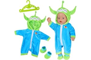 ORIZIZHIC Puppenkleidung für 36-43 cm New Born Puppen, Baby Kleidung Outfits mit Strampler Socken Kleiderbügel für 14-18 Zoll Baby Puppen, Grünes Dreiaugiges Puppenkleidung Puppenzubehör