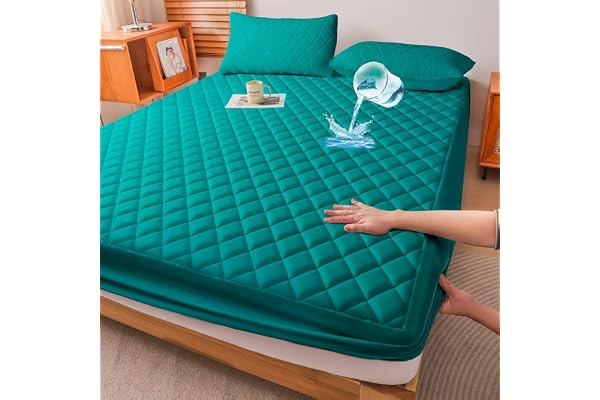9villa 100% Waterproof Mattress Protector Cotton Quilted Bed Protector King Size Breathable Noiseless Ultra Soft Elastic Fitted Mattress Cover Bed Cover (Grey, King Size - 6.5x6 ft (78x72))