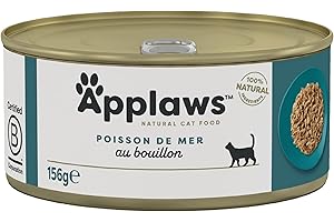Applaws 100% Croquettes pour chat Natural Delicious, Poisson de l'océan en bouillon pour chats adultes - 24 boîtes de 156 g