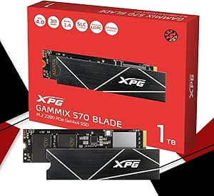ADATA XPG GAMMIX S70 Blade 1TB PCIe Gen4x4 M.2 2280 SSD Black Heat Spreader 3D Graphics Editing as well as High-End Gaming PS5 Upgradation, AGAMMIXS70B-1T-CS, Black