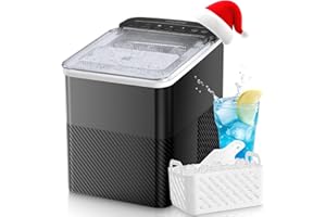 FOHERE Macchina Ghiaccio, 14Kg/24h, 9 Cubetti di Ghiaccio in 5 Minuti, 2 Dimensioni di Cubetti, Macchina per Cubetti di Ghiaccio Autopulente