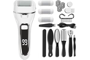 SENMUDI Hornhautentferner Elektrisch -10 In1 Fußpflege set | Fusspflege set Professionell Mit 3 Gauge-rollen | 2 Geschwindigkeiten | Pediküre set Fußpflege Elektrisch, Weiß