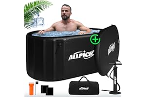 ALLPICK Tonneau de bain de glace avec couvercle - 150 cm - Baignoire pliable XL pour athlètes - Compatible avec refroidisseur d'eau - Tonneau à glace pour la cryothérapie - Pour l'intérieur et