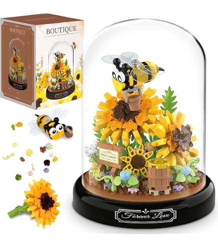 KQWVZ Blumen & Schmetterling Micro-Bausteine Set – 530 Teile Mit Staubschutz-Dome