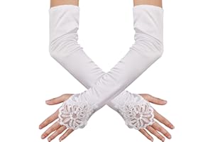 YOLEV Women's Long Lace Opera Gloves Satin Wedding Bridal Gloves Fancy Dress Gloves for Christmas Halloween