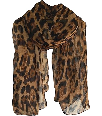 Foulard Femme Léopard Avec Collier Intégré - 161x50 Cm En Mousseline, Pendentif Décoratif, Franges, Multi-saisons