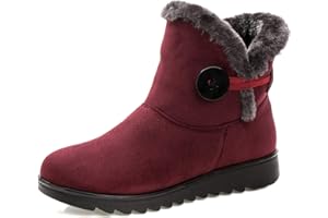 Vunavueya Chaussures Bottes D'Hiver en Cuir Femmes Courte Bottines Mode de Neige avec Doublure Chaud Fourrure 35-41.5