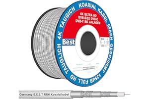 Germany B.e.s.t Koaxialkabel 50 M SAT-Kabel | 4K Ultra HD | Class A+ | DVB-S/S2 DVB-C DVB-T BK Anlagen | 5Fach Geschirmt | 135dB