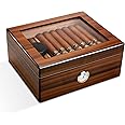 CIGARLOONG Cigar Humidor Box Large Storage Glass Top Cedar Wood with Humidifier and Hygrometer Holds 35-56 Cigars(Brown)