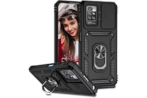 POUHYE Funda para Xiaomi Redmi 10 4G / Redmi 10 2022 Carcasa Original, Silicone TPU + PC Rugged Bumper Case con 360° Magnético Anillo Soporte, Cubierta de cámara Deslizante Proteger Carcasa Negro