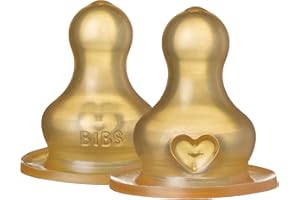BIBS Bottle Nipple 2-Pack. Zapobiega kolce. Zapasowe smoczki do szklanej butelki do karmienia niemowląt Baby Glass Bottle. Okrągły smoczek z lateksu z kauczuku naturalnego. Główka smoczka BIBS Colour, Medium Flow, Bottle Nipples 2-Pack