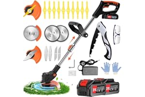 GINZYAIY Debroussailleuse Electrique sans Fil, Debrouissalleuses Batterie, 21V 2.0AH Coupe Bordure sans Fil avec 2 Batterie&3 Lames,Débroussailleuse Convient aux Jardins et aux pel