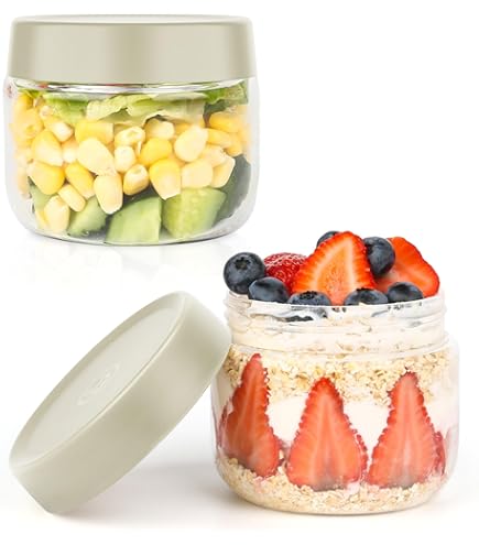 4 Pots En Verre 300 Ml Avec Couvercles Colorés - Large Ouverture 8 Cm - Pour Avoine De Nuit, Snacks, épices - Verre Borosilicate Sans BPA