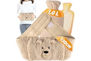 Omevett Hot Water Bottle Belt 3 in1, 1L Hot Water Bottles Natural Rubber with 130cm Adjustable Belt, Portable Hot Water Bag, Leak-Proof with Lid, Removable, for Neck, Period Pain, Shoulder, Waist Warm