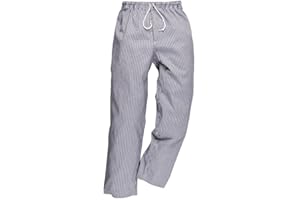 PORTWEST Bromley Chef Pantalon Taille élastique 100% coton alimentaire Restauration de travail, Bleu (Pied de Poule), X-Small
