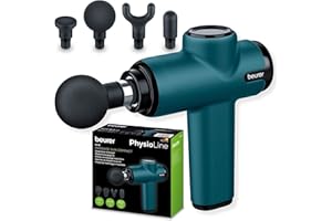 Beurer MG 99 Pistola de masaje musuclar con 4 accesorios, Massage Gun con potente masaje de puntos gatillo, afloja tensiones, masajeador compacto con 5 niveles de intensidad y batería recargable