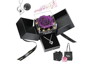 Emibele Preserved Real Rose with Heart Necklace, Eternal Flowers Rose & Crystal Heart Necklace Romantic Gifts for Women Mom Wife Girlfriend on Christmas Valentines Mothers Day Birthday Anniversary