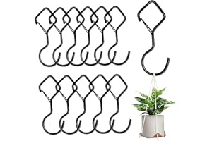 Ticway 12 PCS S Hooks for Hanging with Safety Buckle, Metal Heavy Duty Hooks for Hanging Plants, Clothes, Kitchen Utensil Pots Pans Bathroom Towels (Black)