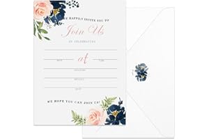 POWER FLOWER Set of 12 pcs Invitations with Envelopes for all Occasions, Blank Fill-in Floral Watercolors Invites Perfect for: Wedding, Bridal Showers, Engagement, Birthday Party or Special Event (666)