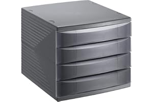 Rotho Cajón/caja de oficina Quadra con 4 cajones, plástico (PS), sin BPA, negra, (36,5 x 28,0 x 25,0 cm)