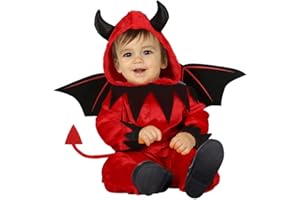 FIESTAS GUIRCA | Costume de Petit Diable Bébé - Inclut Ailes, Cagoule, Queue et Combinaison - Costumes de Démon pour Halloween et Fêtes Costumées - Idéal pour Enfants
