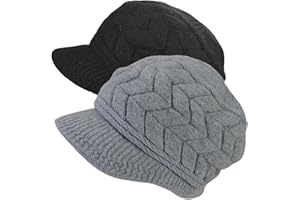 AUSUAYA Berretto da donna in lana foderato in caldo pile, lavorato a maglia con visiera per neve sci freddo inverno WS-H1