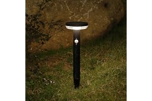 DAWALIGHT Borne Lumineuse Extérieure Solaire avec Détecteur 3 Modes 3000K LED Lampadaire Exterieur avec Piquet IP44 Étanche Lampe Borne pour Jardin Chemins Allées Pelouse, Acier inoxydable, Noir