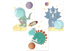 ALLEOVS® - Affiche de décoration de chambre d'astronautes de dinosaures - Dino Space Wall Art Print - Lot de 3 photos 21 x 29,7 cm - pour garçons et filles - Décoration de chambre de bébé - sans cadre