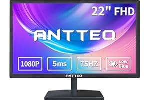 Antteq 22 inch Computer Monitor, 1080P Desktop Business Monitor, FHD 75Hz Monitor 16.7M Colors HDMI VGA Audio Out 5ms Free Flicker Blue Light Filter, LED Gaming Monitor for PC Home Office, Black