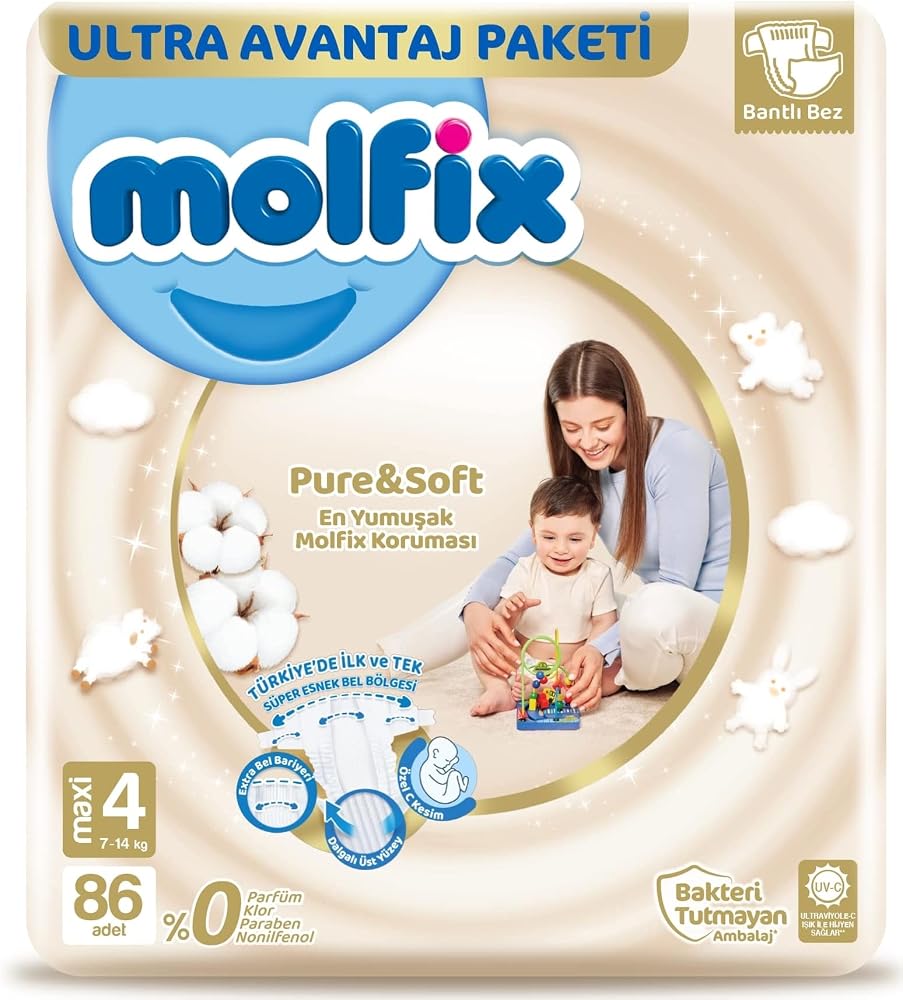 Molfix Bebek Bezi Pure&Soft Maxi 4 Beden Aylık Paket 86 Adet