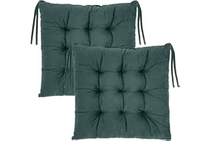 Uiopa Garden Chair Cushions Set of 2, 16" x 16" Chair Cushion with Ties Crystal Velvet Seat Pads for Kitchen Chairs Pads, Thick Soft Comfy Seat Cushion for Dining, Garden, Outdoor, Indoor (Dark green)