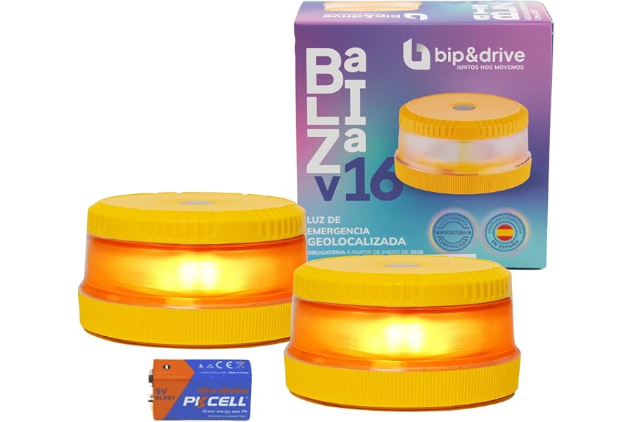 Baliza V16 Homologada DGT con Geolocalización | Luz de Emergencia Coche LED 360° 1km | Conectada DGT 3.0 | Resistente a