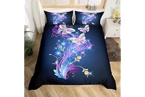 LOUSSIESD Set di biancheria da letto con copripiumino e farfalle, decorazione floreale, per bambini, ragazzi e ragazze, biancheria da letto per letto singolo 3D con animali 3D, collezione da sogno