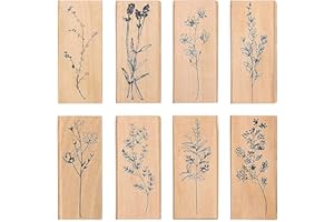 Wooden Rubber Stamp Set, Lychii 8PCS Vintage Rubber Seal with Plant Patterns, Mounted Plant Stamps for DIY, Journals, Daily Planners, Gift Wrapping, Office Party Supplies