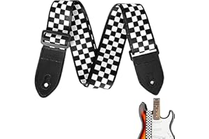 JNGTKL Guitar Strap, Black and White Checkered Design for Electric and Acoustic Guitars, Adjustable Length for Comfortable Playing, Ideal for Musicians and Beginners