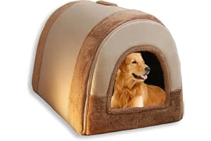 WAIGG KII Grande niche 2 en 1 pour chien et chat, intérieur apaisant, chaud, lavable, amovible, anti-anxiété (marron, L, 56 x 43 x 43 cm)