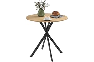 HOMCOM 80cm Round Dining Table, Industrial Kitchen Table with Cross Steel Legs for Dining Room, Kitchen, Living Room, White Oak