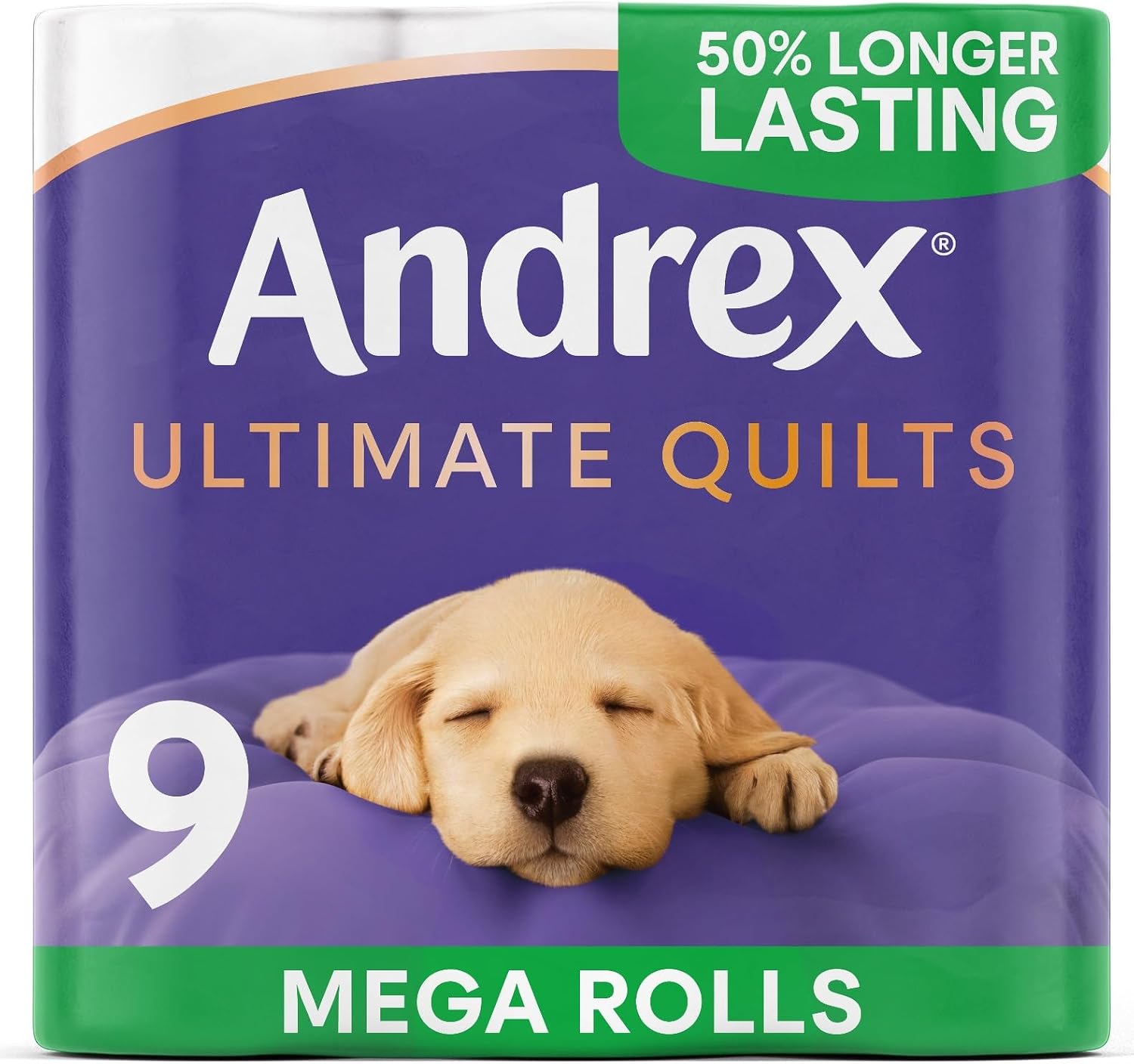 Andrex Ultimate Quilts Toilet Tissue 9 Mega Toilet Rolls - 13.5 Air Pocket Technology for Soft, Thick Sheets (Previously Andrex Supreme Quilts Toilet Paper) 9 Mega Toilet Rolls