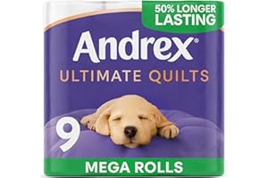 Andrex Ultimate Quilts 9 Mega Toilet Rolls = 13.5 Standard Toilet Rolls, 50% Longer Lasting Paper, Air Pocket Technology for Soft, Thick Sheets, FSC Certified