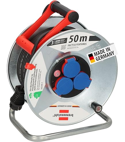 Vertex PB50METAL - Cable de extensión (50 m, 3 x 2 5 mm, 3000 W, IP44), color negro