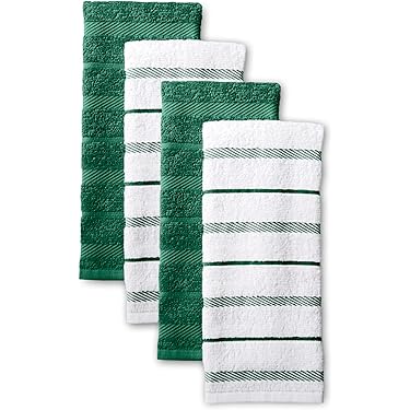 Set Cucina 3 Pezzi In 100% Cotone Verde: 1 Panno Terry 50x50 Cm + 2 Tovaglioli Coordinati - 3