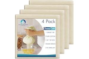 NEW ENGLAND STORIES 4 PCS Reusable Cheesecloth, Grade 100, 20x20 Inch Hemmed Cheese Cloth for Straining Craft, 100% Cotton Unbleached Cloth Strainer for Cooking, Baking, Juicing, Cheese Making