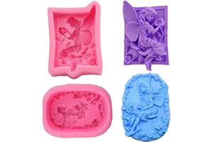 SZQIUNUBI QIUUE Moule Ange Pour Platre Pate a Sucre 2pcs Silicone 3D Moulle en Savon Moules à Les Travaux Manuels Faits Maison (Motif Fée et Fleurs)